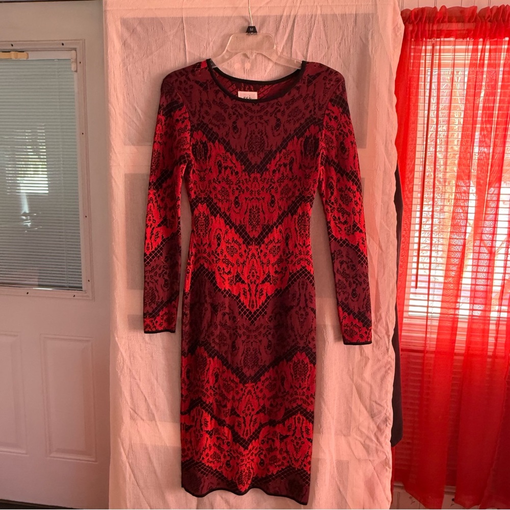 ECI Red and Black Long Sleeve Dress